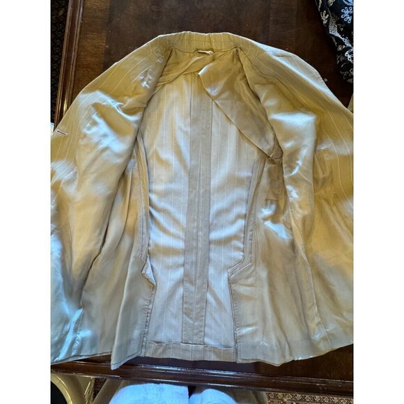 Max Mara Tan Striped Single Breasted 3 Button Lightweight Blazer Size 10 - Picture 9 of 12